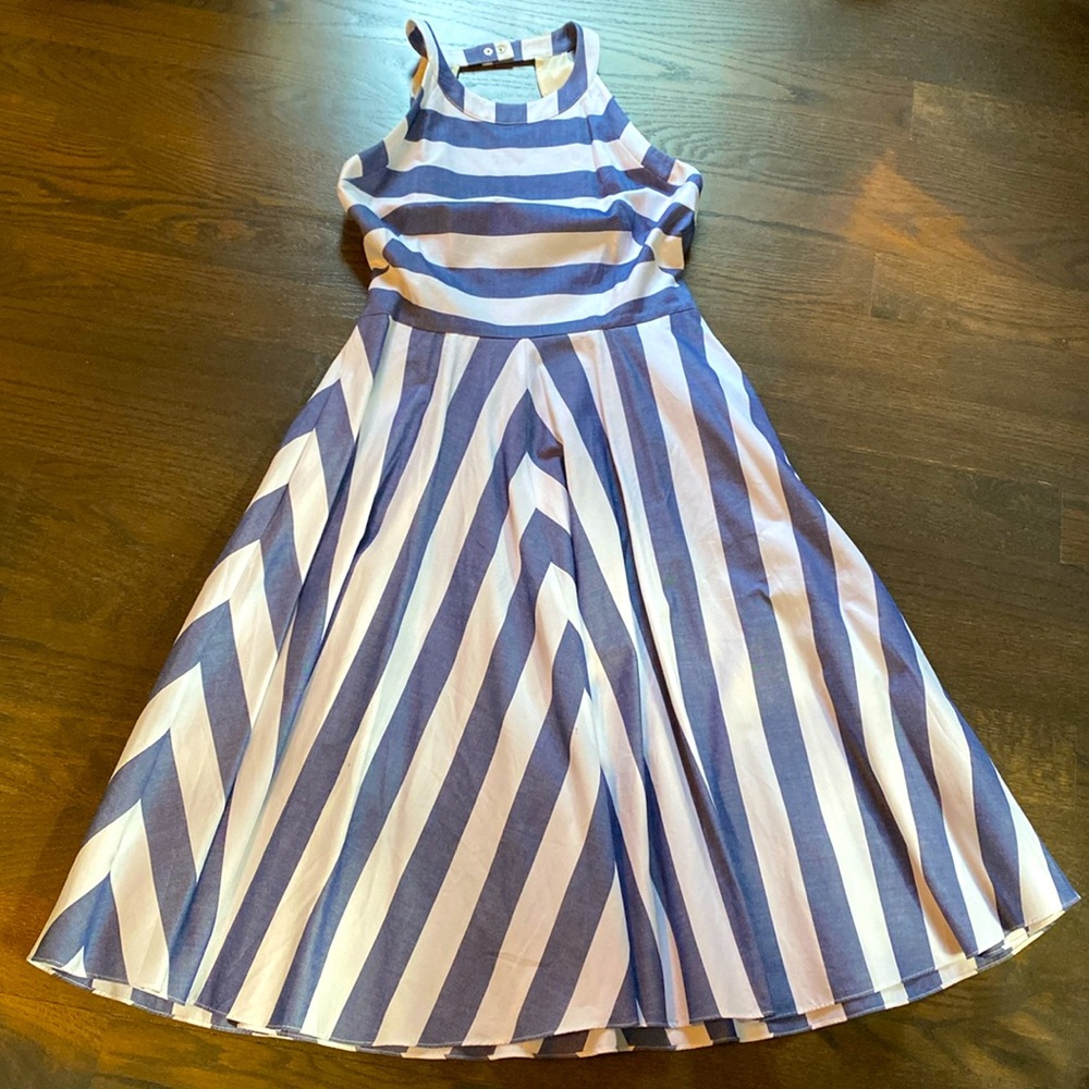 Blue & white striped denim dress